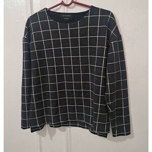 United tokyo Japan womens medium wool cotton window pane longsleeve gray top